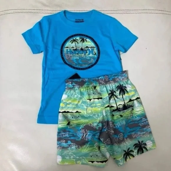 Hurley Colorful Sea palm trees ocean lovers shorts set 8010 - Picture 6 of 6